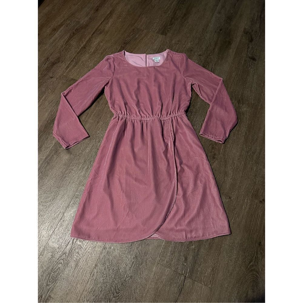 J Crew Pink Velvet Dress Size 00 Tulip Faux Wrap Front Elastic Waist Stretch